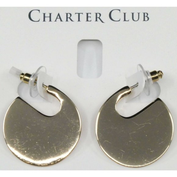 New Charter Club Gold-Tone Modern Hoop Earrings - Picture 2 of 4